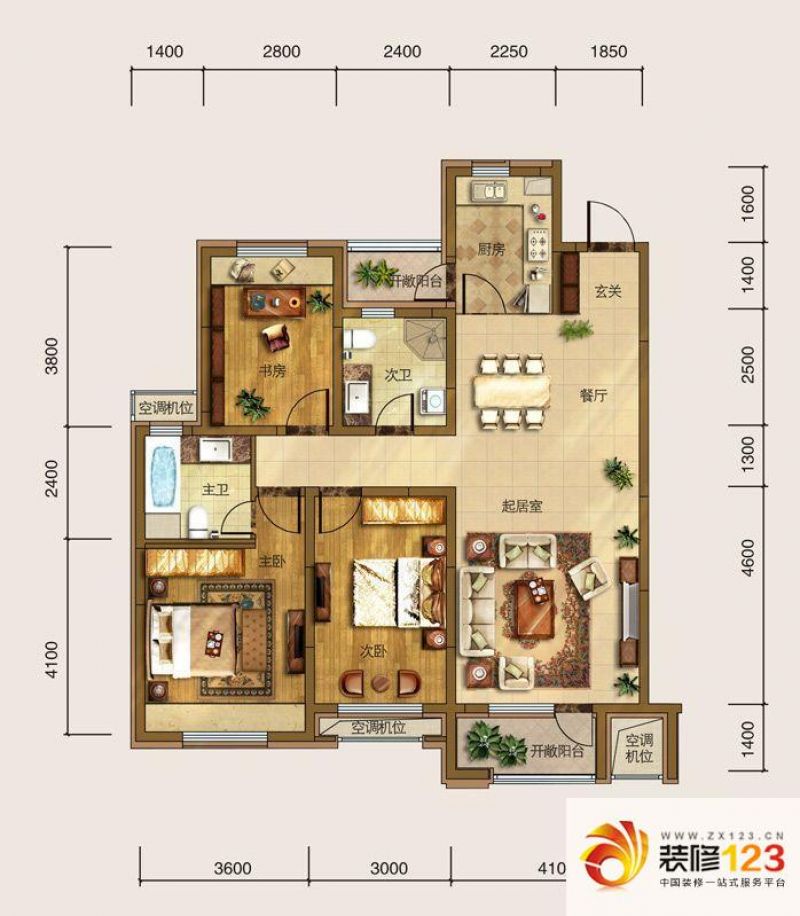 华润橡树湾户型图C户型图 3室2厅2卫1厨