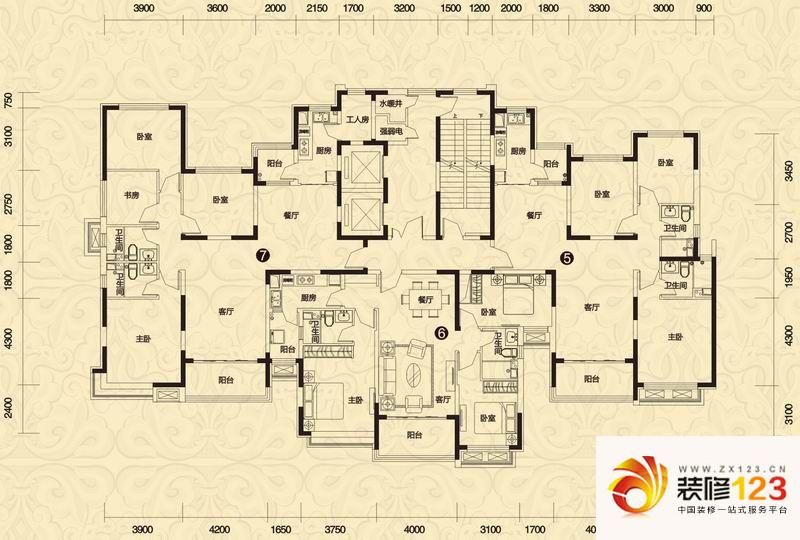 恒大御景户型图4#楼高层2单元户型图 3室2厅2卫