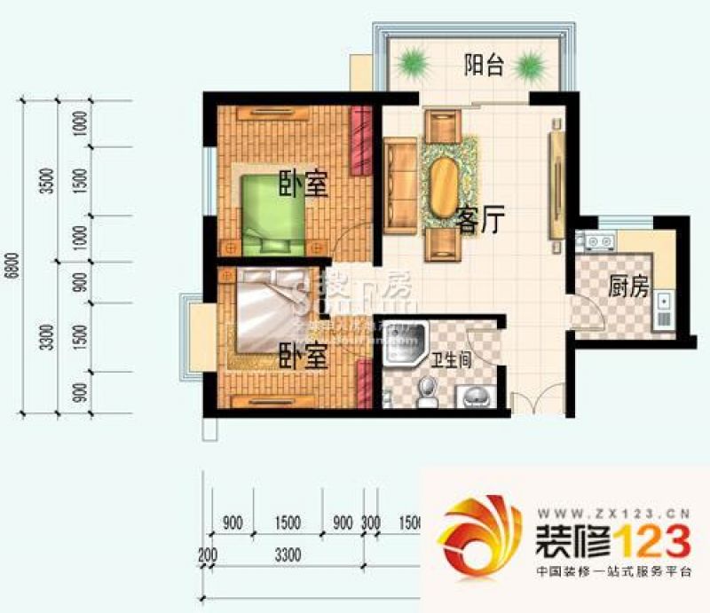 国泰嘉园户型图三,四幢c户型 2室1厅1卫1厨