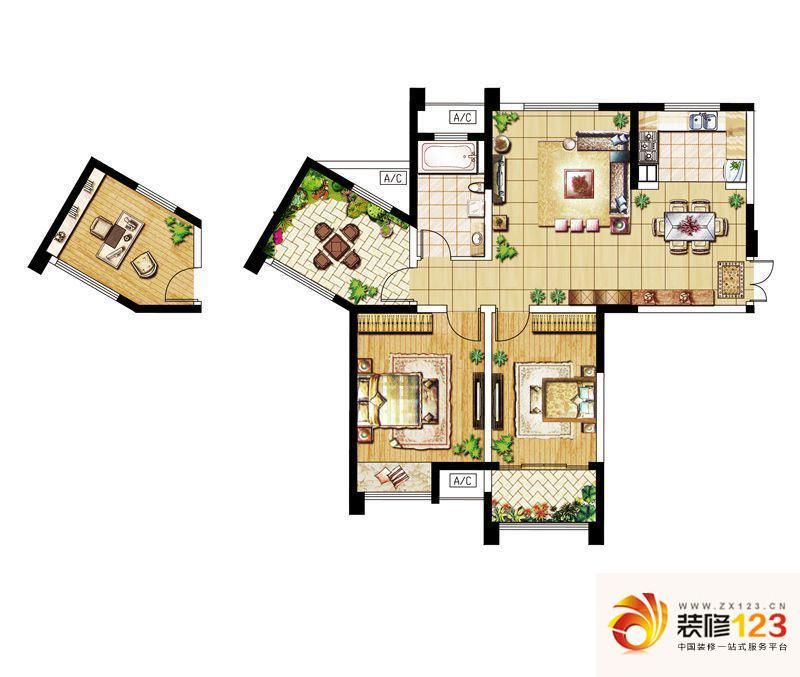 绿洲天逸城户型图10#楼D1户型 3室2厅1卫1厨