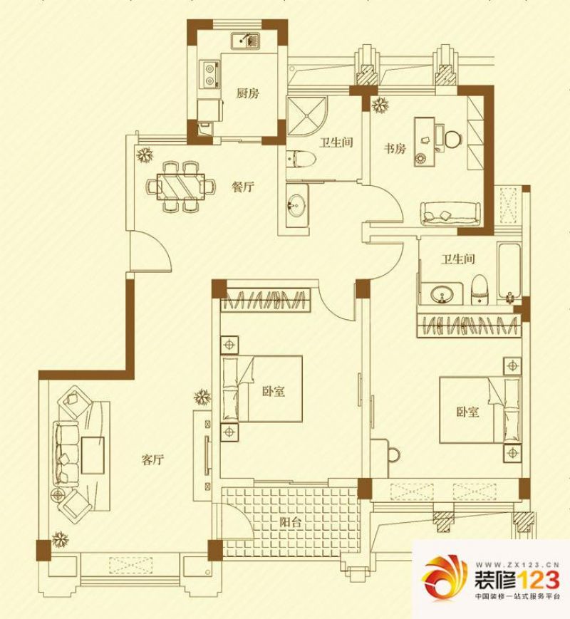 名门世家户型图二期小高层b6户型三房 3室2厅1卫1厨