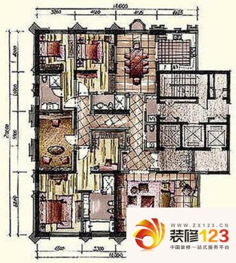 钓鱼台七号院户型图a2户型 3室2厅4卫1厨