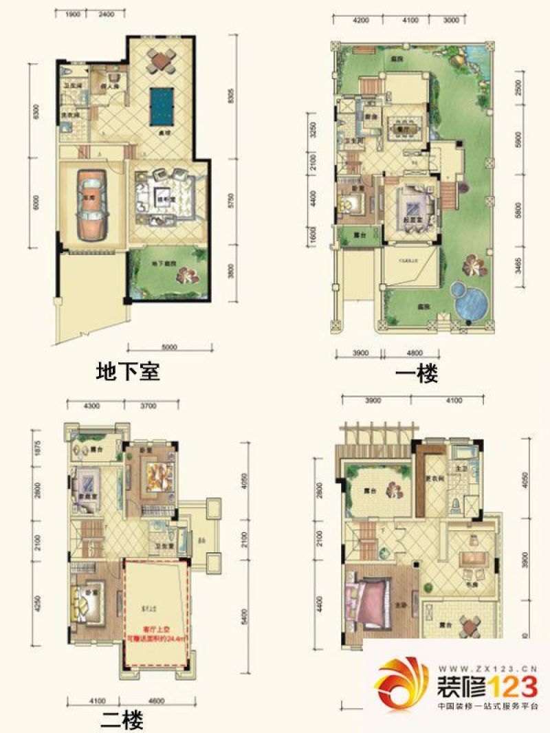 保利东湾国际户型图联排别墅东京澜庭b-1a户型 5室2厅3卫1厨