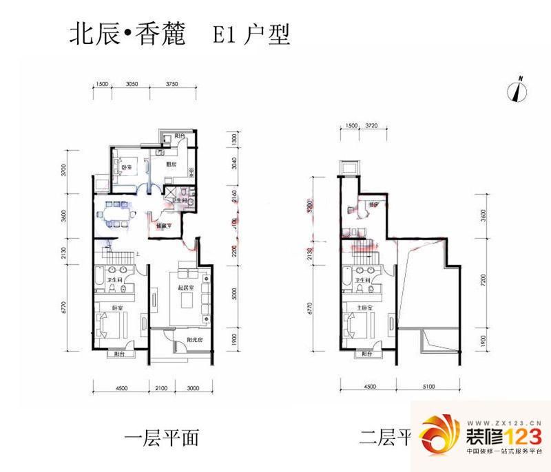 北辰香麓户型图e1户型 4室2厅3卫1厨