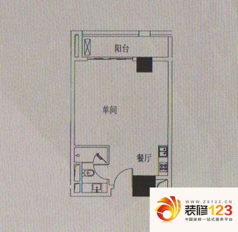 富港东汇城户型图国际宫寓02单元6-13层 1室1厅1卫1厨