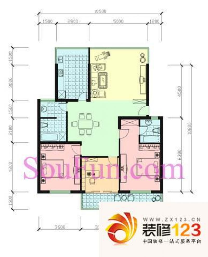 东方苑雅阁户型图3室2厅2卫1厨