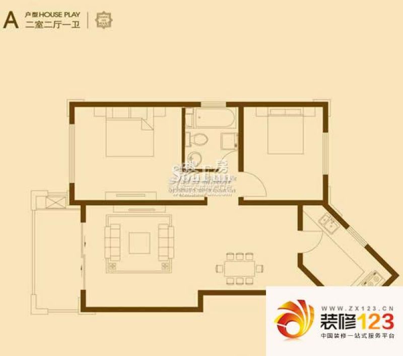 上海建筑户型图A户型图 2室2厅1卫1厨
