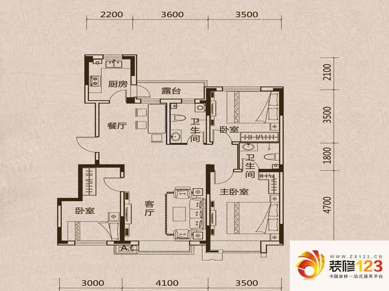 力旺美林户型图二期C1户型图 3室2厅2卫