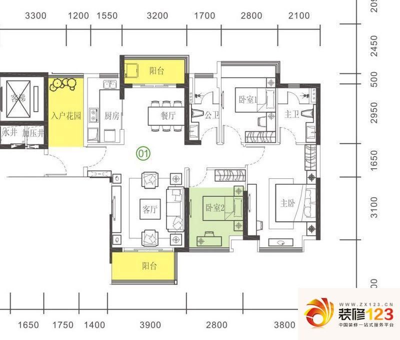 惠州海伦堡院子海伦堡院子户型图5栋04户型 3室2厅2卫1厨图片大全-我