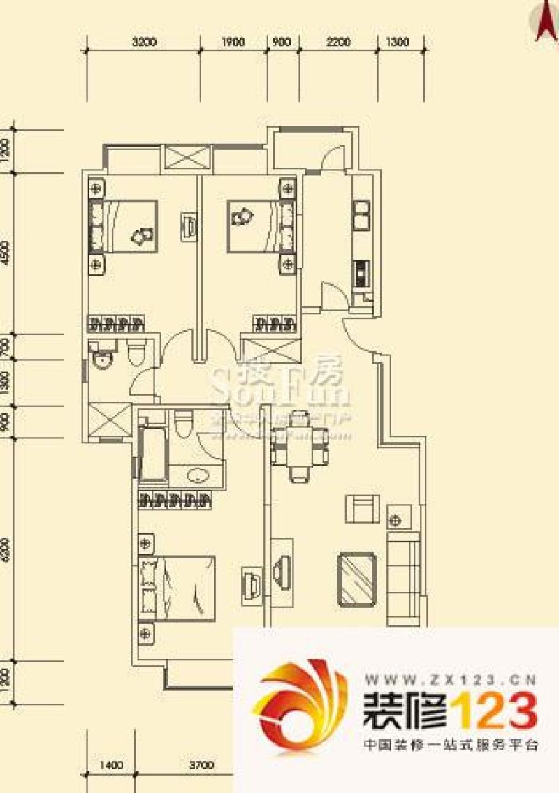 珠江御景户型图雍景豪庭户型 3室2厅2卫1厨