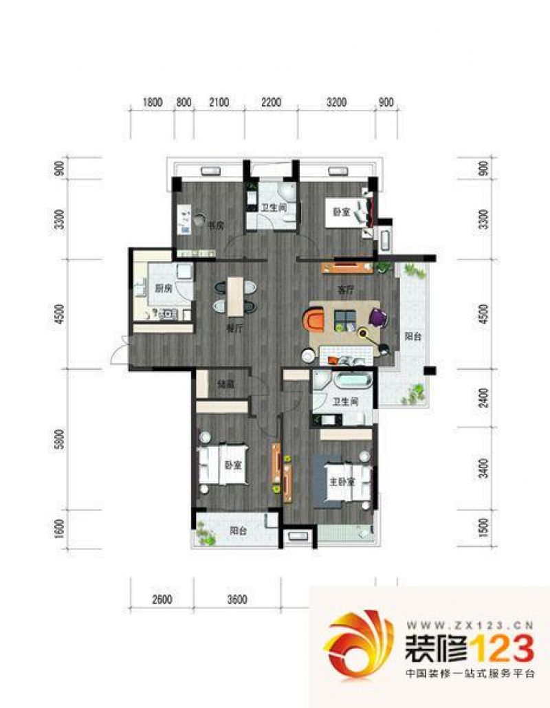 上东臻品户型图4室 户型图 4室2厅2卫1厨