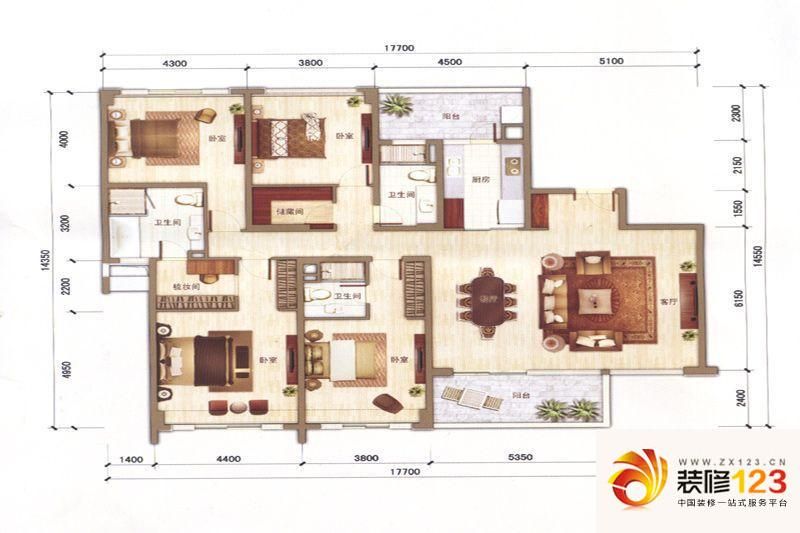 万科璞悦山户型图b户型图 4室2厅3卫1厨