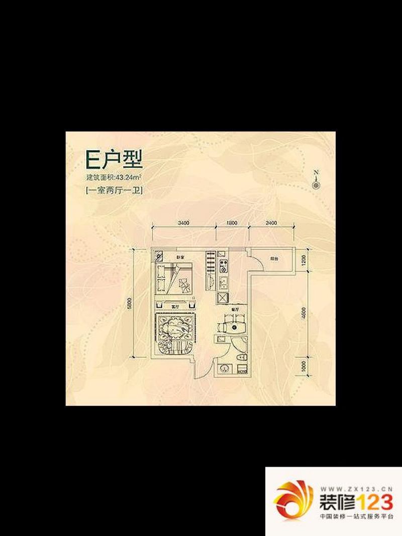 金林佳园户型图2期E户型 1室2厅1卫1厨