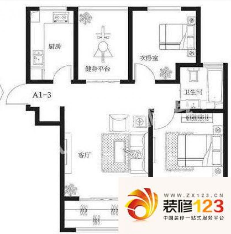 天福园户型图户型图 2室 2室1厅1卫1厨