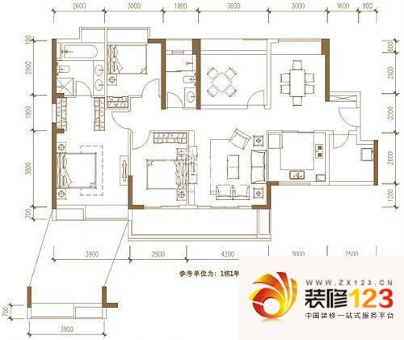 万科城华府1栋1单元02户型户型图