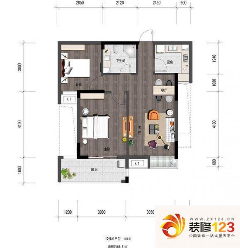 上东臻品户型图2室 户型图 2室1厅1卫1厨