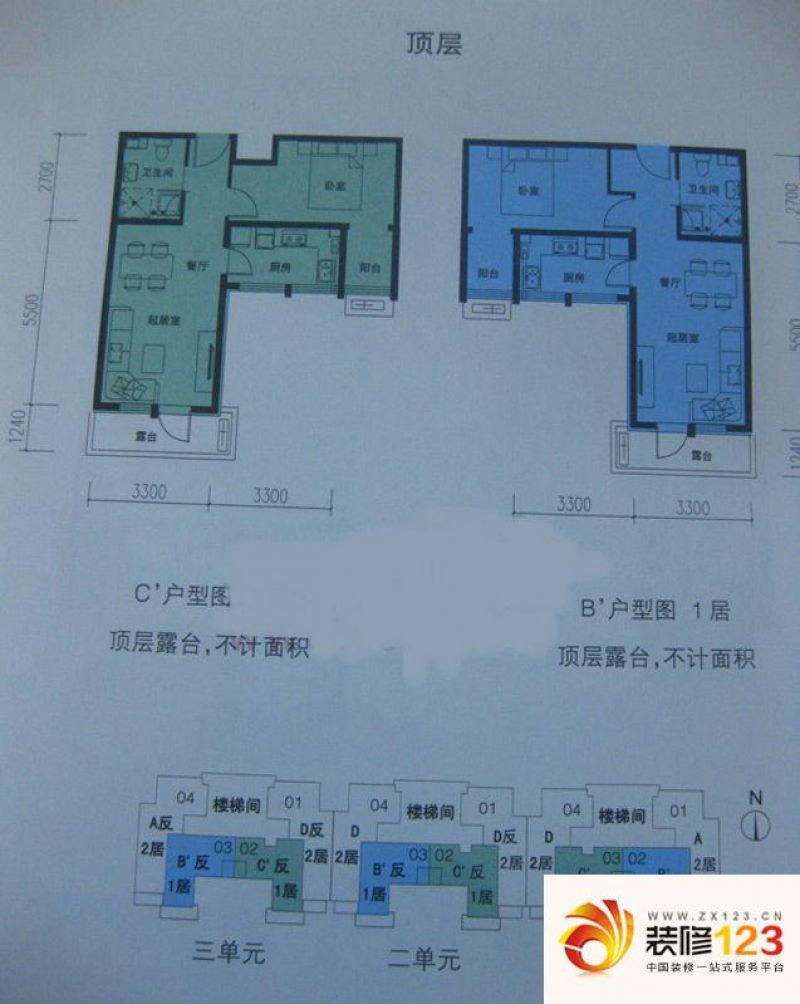 金隅通和园户型图1,2,3顶层cb户型