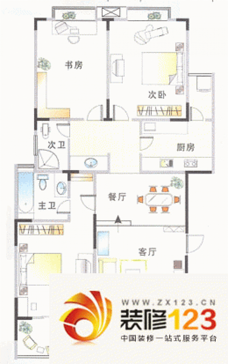 香格里拉花园户型图户型图 3室2厅2卫1厨