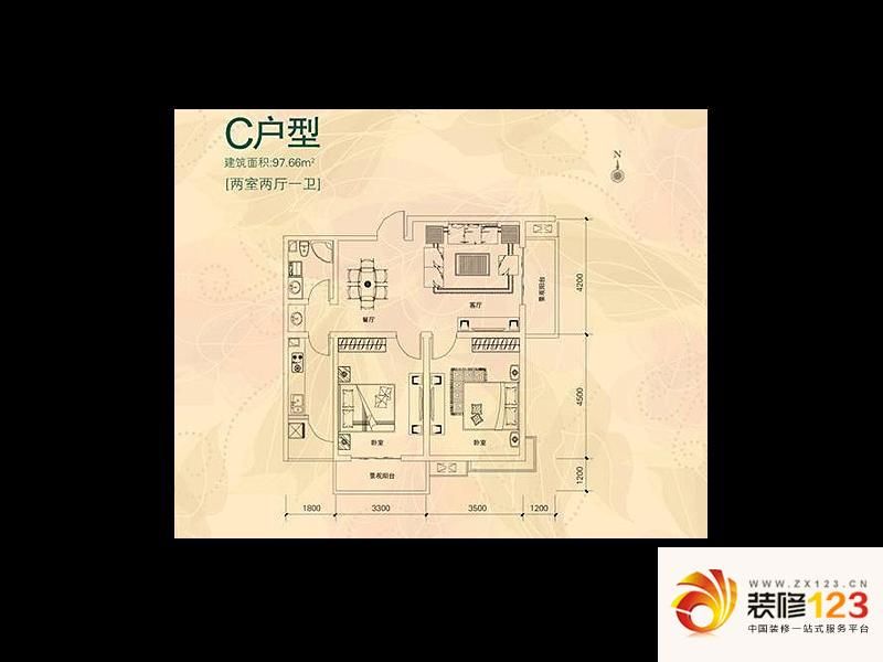 金林佳园户型图2期C户型 2室2厅1卫1厨