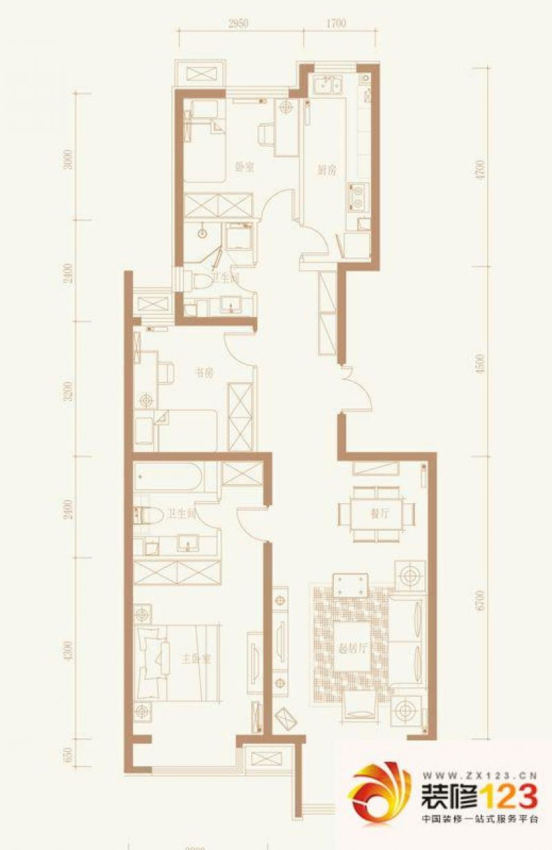 唐山鹭港小区鹭港小区户型图502#楼e-4户型 3室2厅2卫1厨图片大全-我