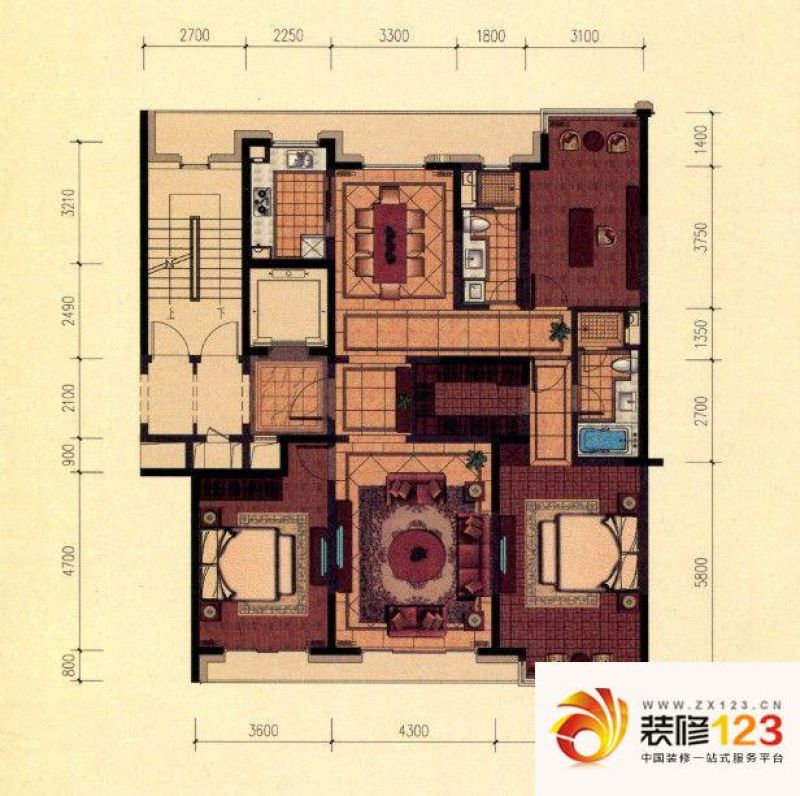 绿城玉园户型图1号楼b4户型图 3室2厅2卫1厨