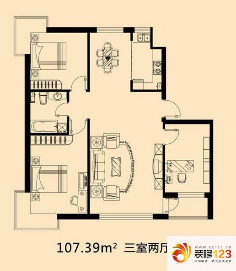 隆成壹品户型图户型 3室2厅1卫1厨