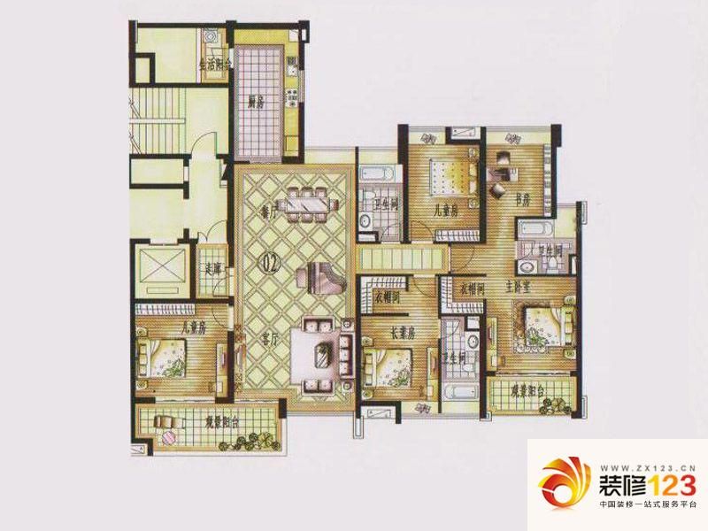 保利东江首府户型图环府北路4\8号02户型 5室2厅3卫1厨