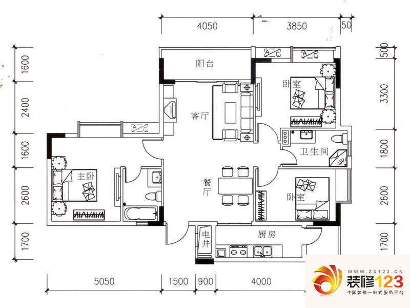 翠华花园二期D户型户型图