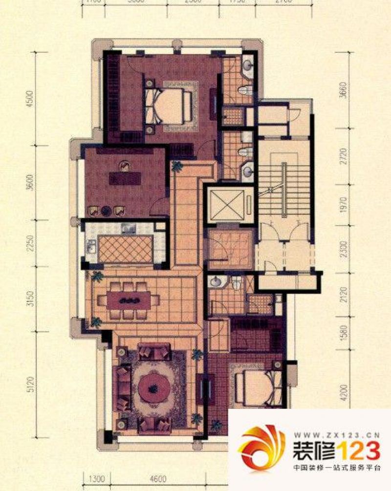 绿城玉园户型图7,8,10,11号楼b5户型图 3室2厅2卫1厨