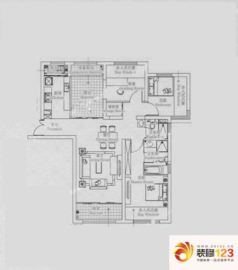 智富名品城一期中环名品公馆户型图 C户型  111平米 3室2厅2卫