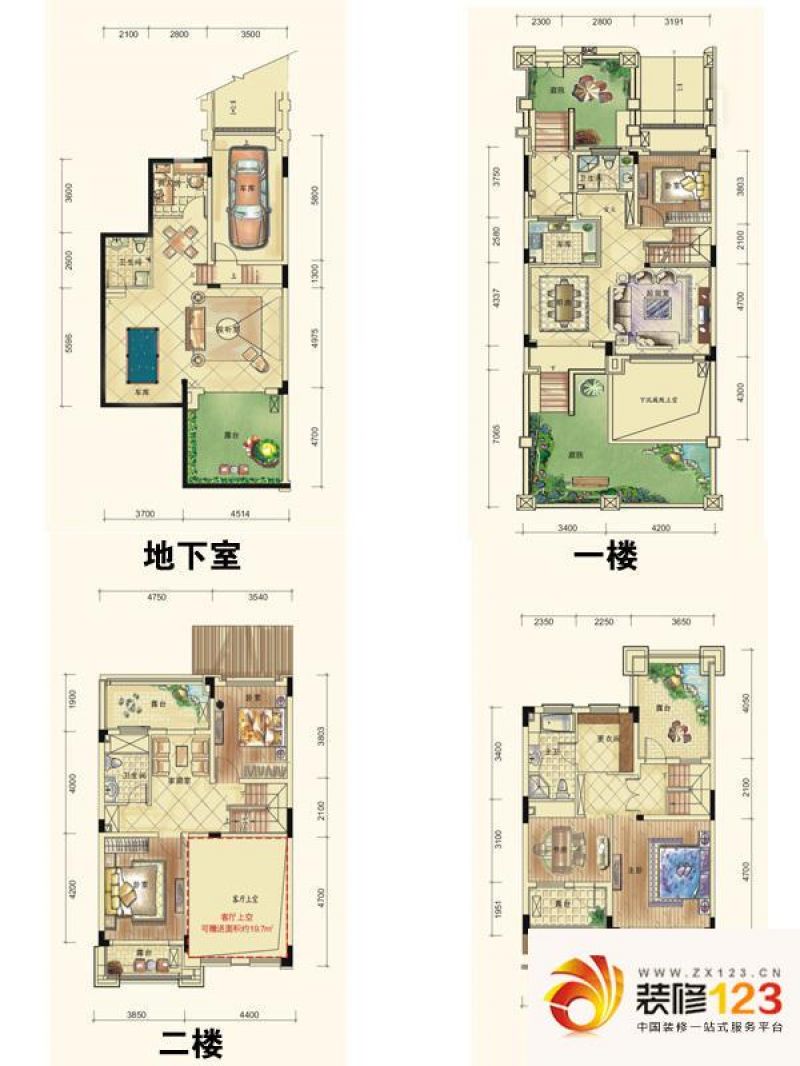 保利东湾国际户型图联排别墅a-2户型burau铭座 5室2厅3卫1厨