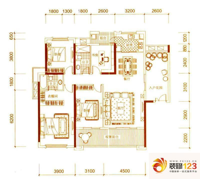 方直珑湖湾户型图a1户型 4室2厅2卫