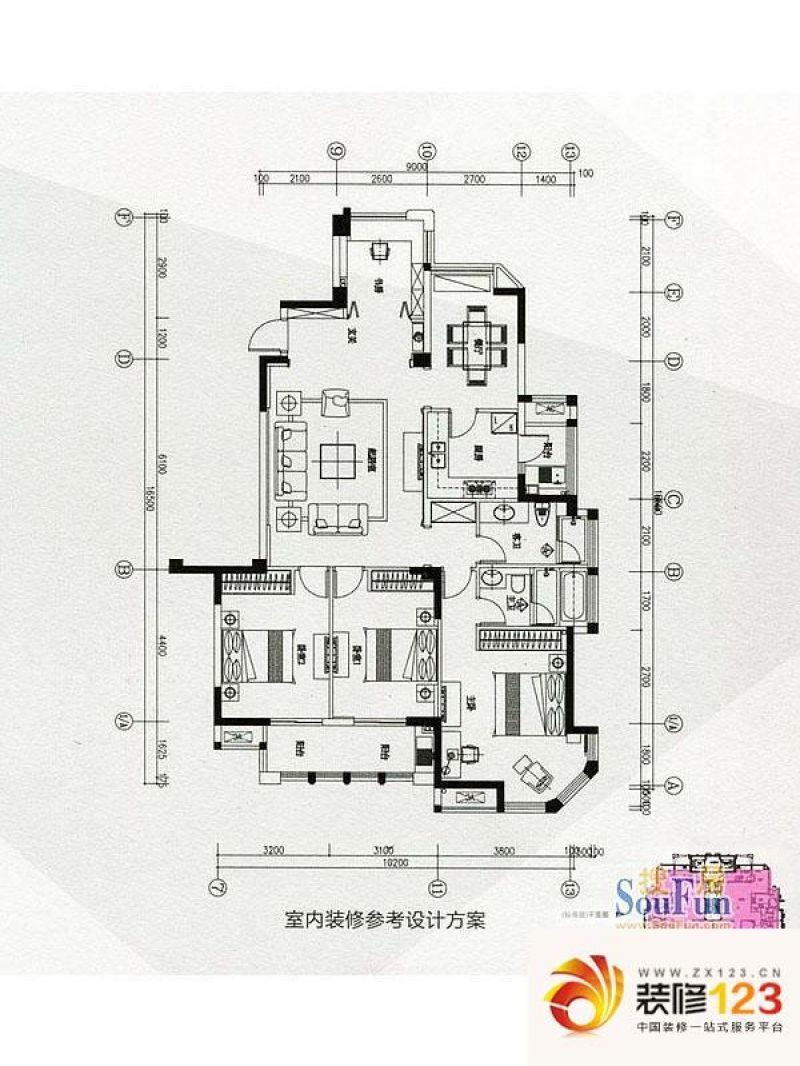 永嘉天地户型图6#楼标准层户型室内设计图 