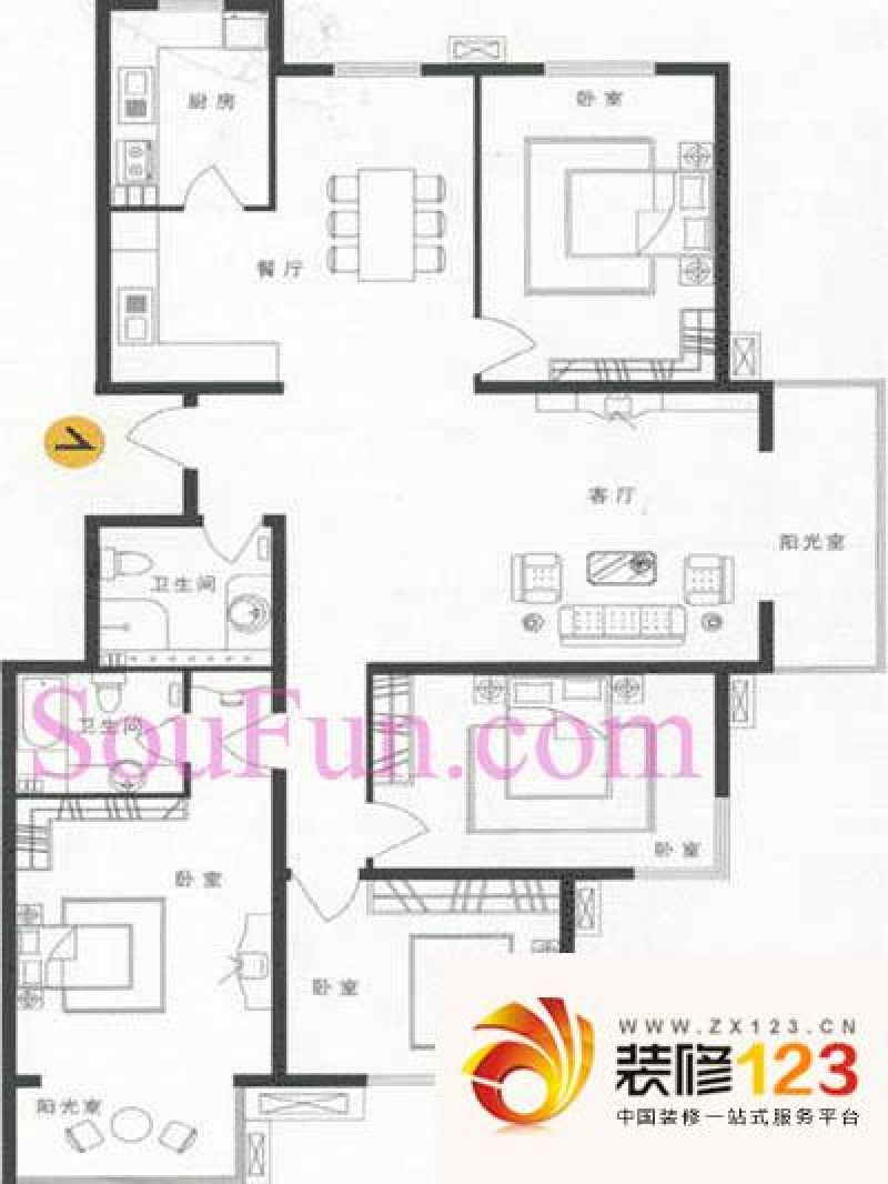 世纪新景园户型图3#a户型 4室2厅2卫1厨