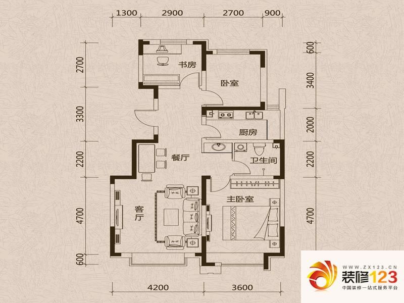 力旺美林户型图二期D户型图 3室2厅1卫