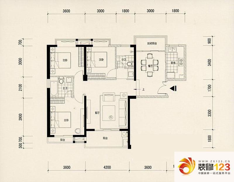 住宅莲花尚院户型图g户型 2室2厅2卫1厨