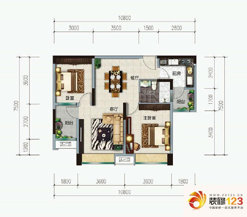 远洋城天祺户型图8,9,10栋03户型 2室2厅1卫1厨