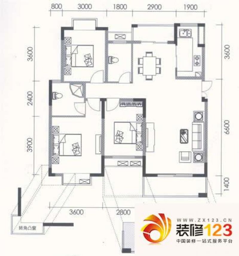 联泰香域尚城户型图c1户型三房两厅两卫113-125o 3室2厅2卫
