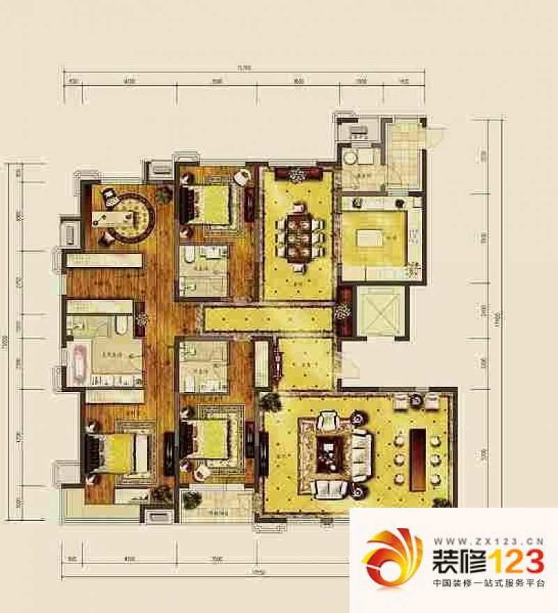 华发首府户型图1-02户型 4室2厅3卫1厨