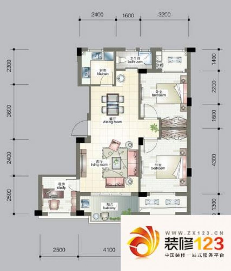 海棠公寓户型图3室 户型图 3室2厅1卫1厨