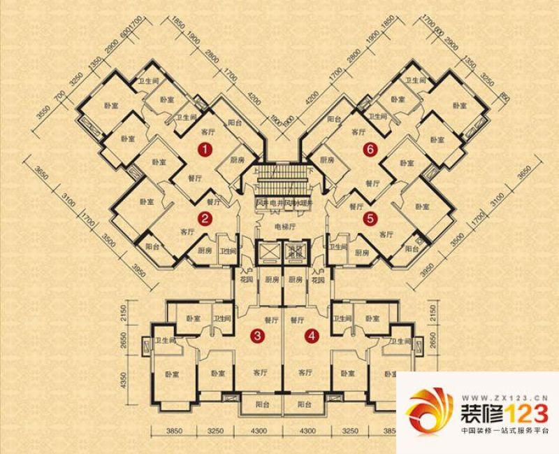 沈阳恒大江湾户型图7,12号楼标准层平面示意图(2-24)