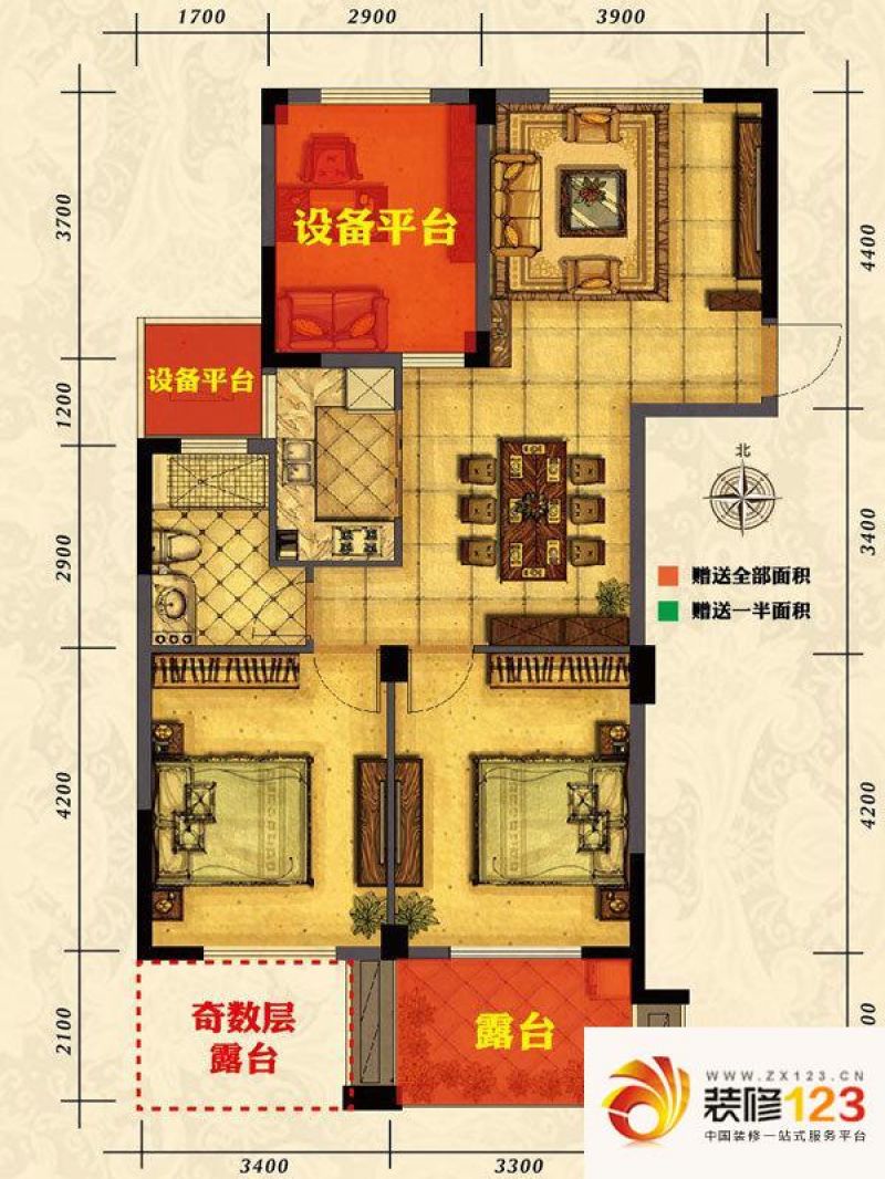 御上江南户型图6号楼(偶数层)a1-a4户型-04 2室2厅1卫1厨