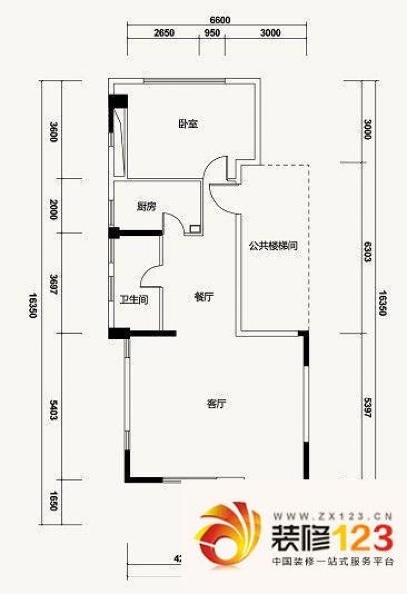 万科白沙润园户型图b1户型(一层 1室2厅1卫1厨