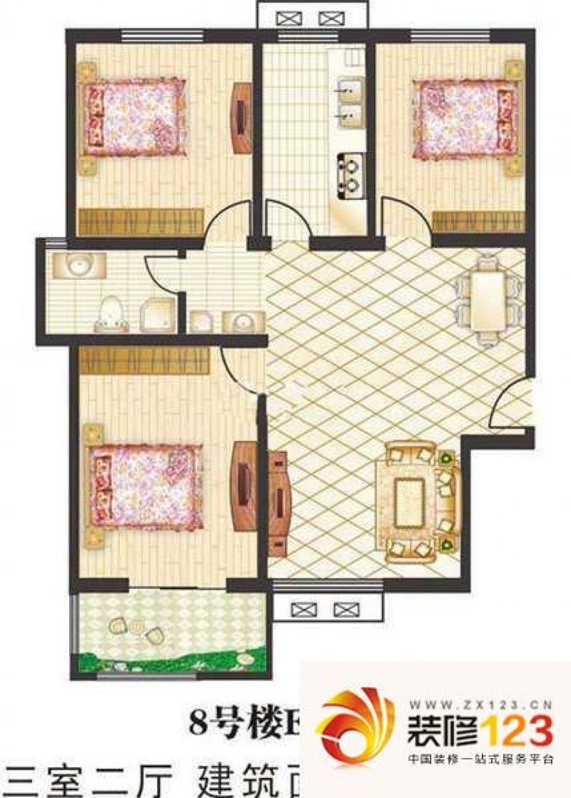 金印阳光城8号楼e户型户型图