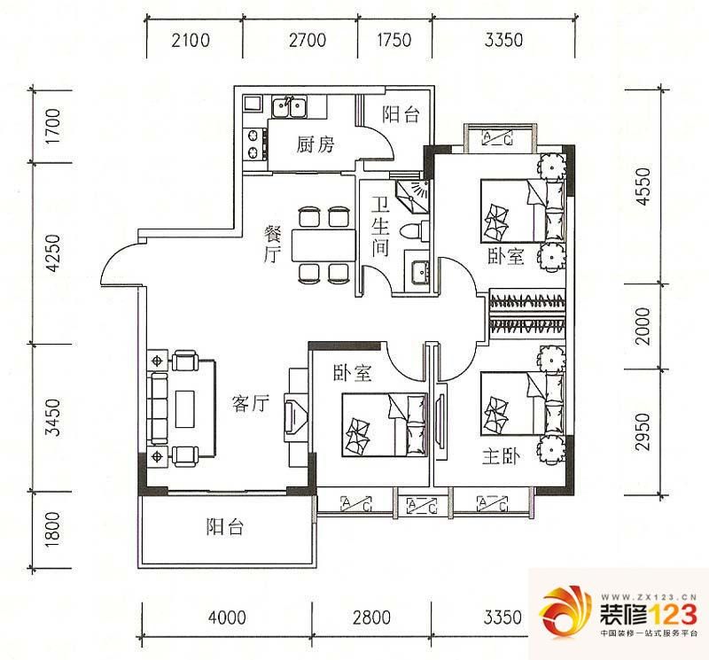 翠华花园二期户型图户型A 3室2厅1卫1厨