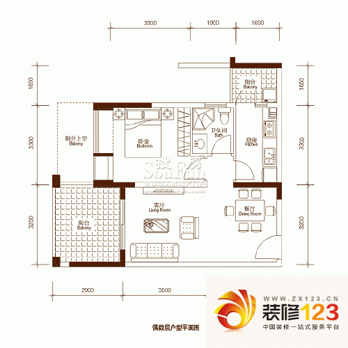 招商依山郡户型图29#h户型偶数层 .