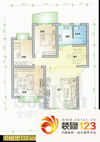 圣龙华府户型图3室2厅1卫1厨 ...