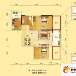 府河名居户型图1栋03/06户型 2室 ...