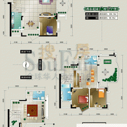 都市花园户型图3室4厅2卫1厨 .