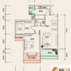 溪山御景户型图48号楼C3户型 2室 ...